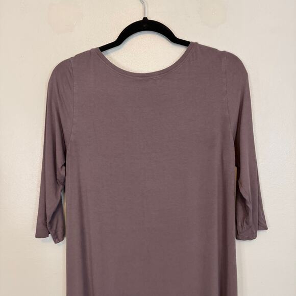 Eileen Fisher Midi T-Shirt Dress S Gray 3/4 Sleeve Casual Stretchy Pullover USA - Picture 4 of 8